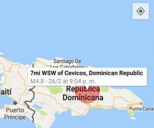 Temblor de 4.8 sacude distintas localidades de la República Dominicana Temblor de 4.8 sacude distintas localidades de la República Dominicana