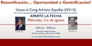Adriano Espaillat anuncia foro sobre Rezonificación de Inwood