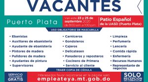 Dirección General de Empleo anuncia
vacantes sector privado Puerto Plata