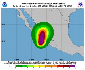 Ciclón Orlene en categoría cuatro frente a las costas de México