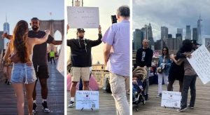 NY: Dominicano viral en puente de Brooklyn por carteles motivacionales