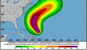 Franklin se convirtió en huracán en aguas abiertas del Atlántico