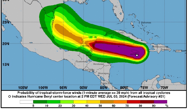 Huracán Beryl sigue poderoso; está próximo al sur de Jamaica imagen