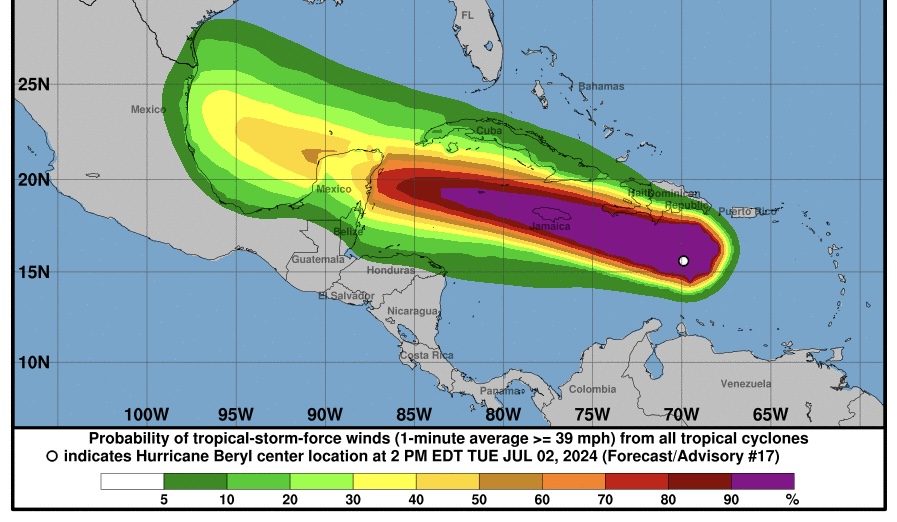 Huracán Beryl baja categoría 4; avanza rápido por el mar Caribe imagen