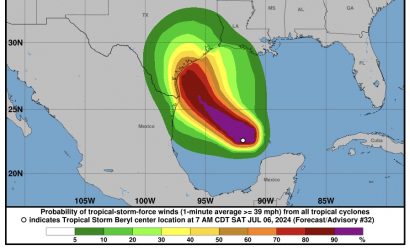 Tormenta tropical Beryl rumbo a sur Texas; sería otra vez huracán