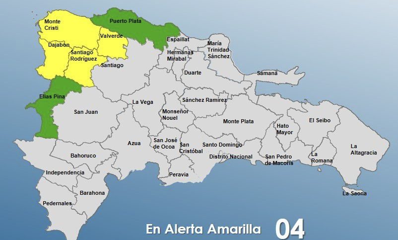 COE coloca cuatro provincias en alerta amarilla y 2 en verde COE coloca cuatro provincias en alerta amarilla y 2 en verde