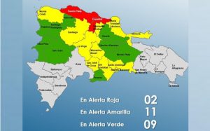 2 provincias en alerta roja, 11 en amarilla y 9 en verde en RD