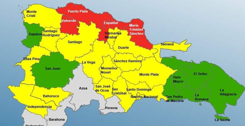 COE coloca en alerta roja cuatro provincias de la RD por lluvias