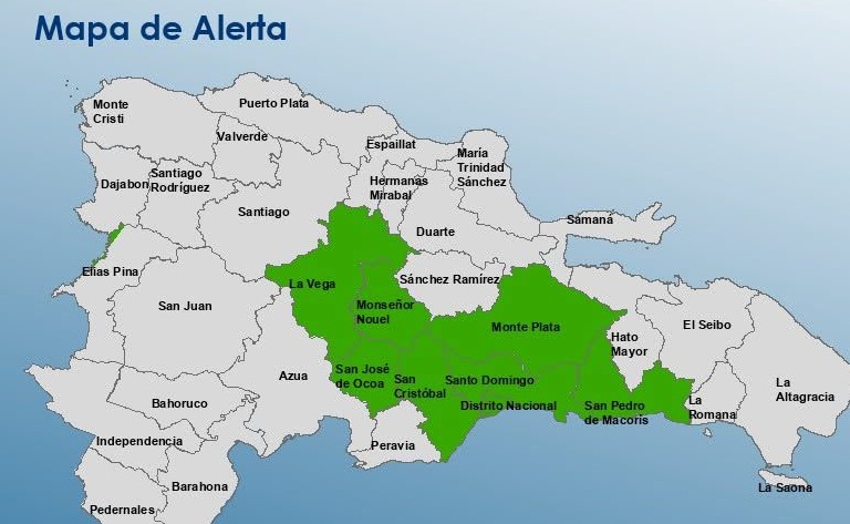 COE coloca 8 provincias y el Distrito Nacional en alerta verde